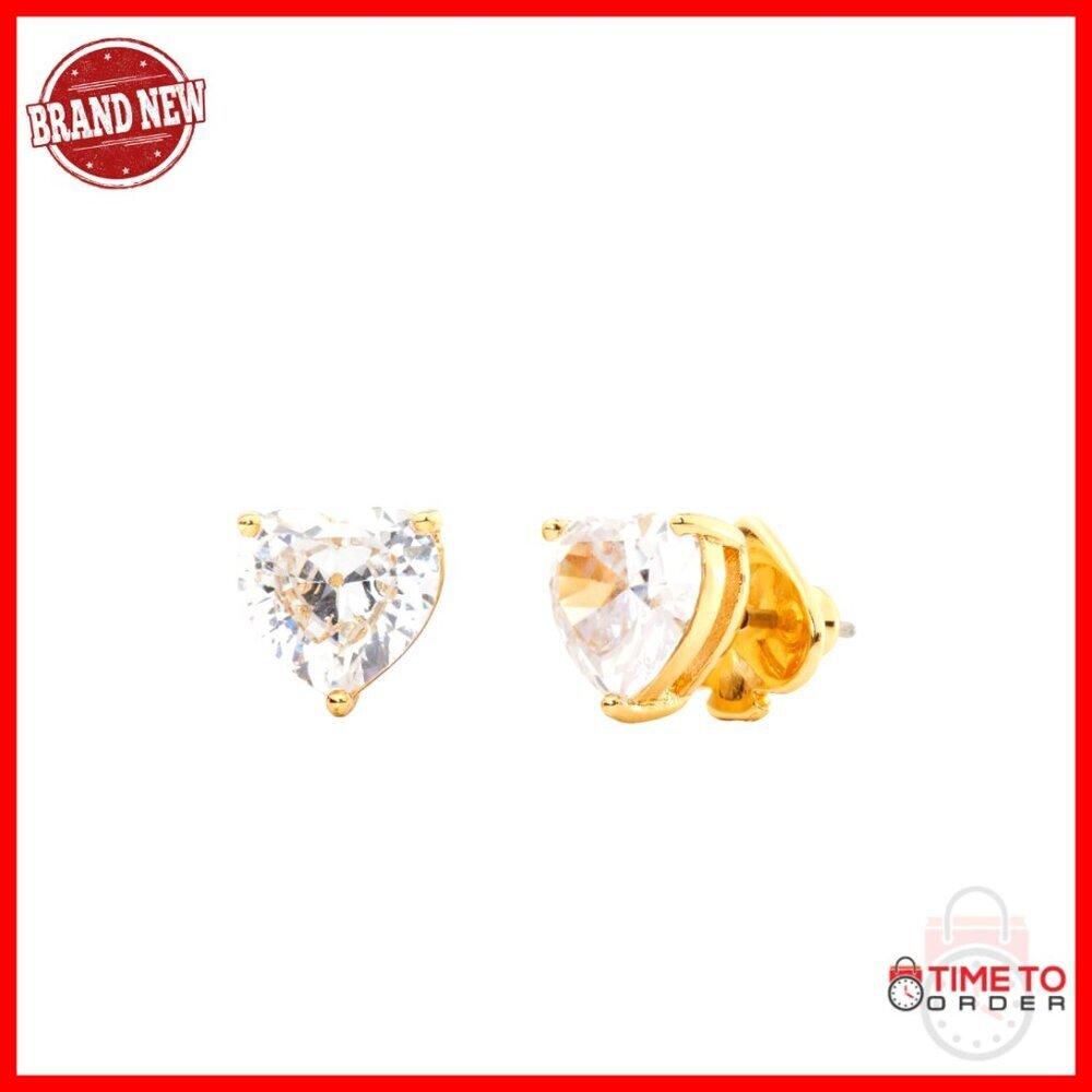Gold Plated Heart Stud Earrings with Push Back Setting